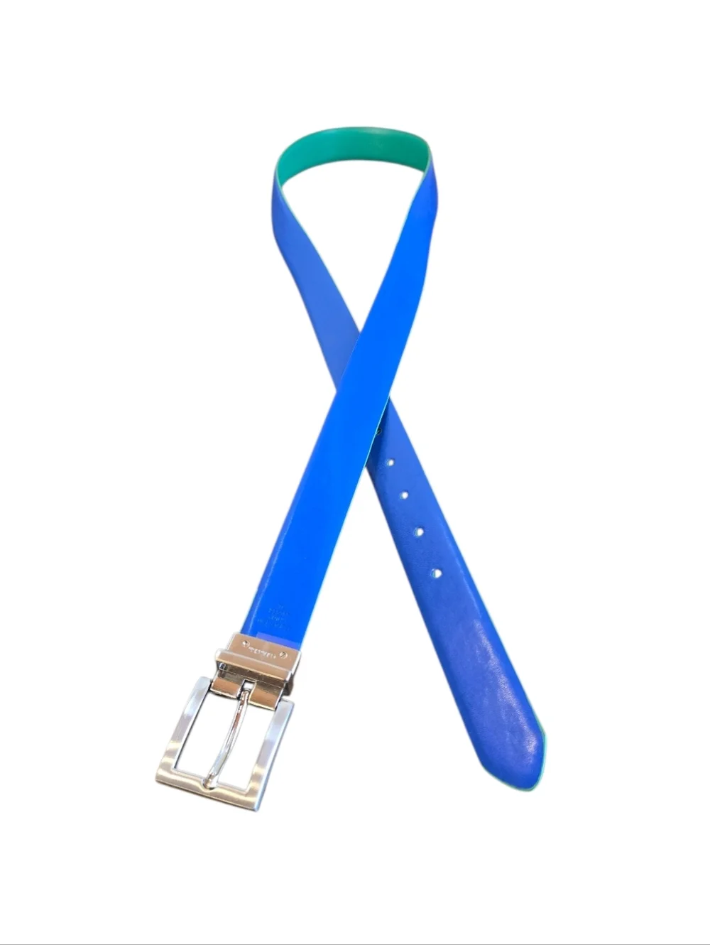 Calvin Klein Reversible Blue Green Leather Silver Buckle Belt XL